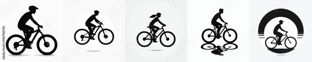 Obraz premium Vector silhouette of person riding bicycle