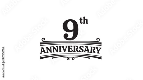 Number 9th anniversary with decorative elements and text. featuring ninth, celebration, event with holiday and numeral elements for year, milestone