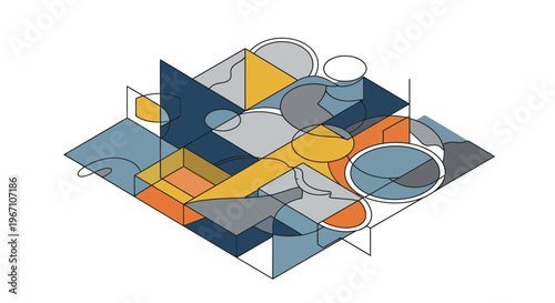 Abstract geometric shapes composition with overlapping elements.