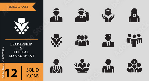 Leadership and ethical management icons on gray background
