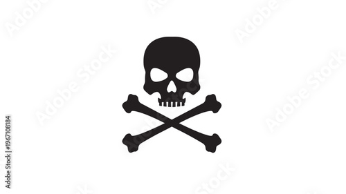Skull and crossbones icon with black silhouette for danger, warning, or pirate symbol on a white background.