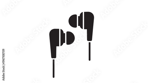 Earbuds icon with wires, representing audio playback, personal sound, and music listening devices. featuring earphones, headphones, device with