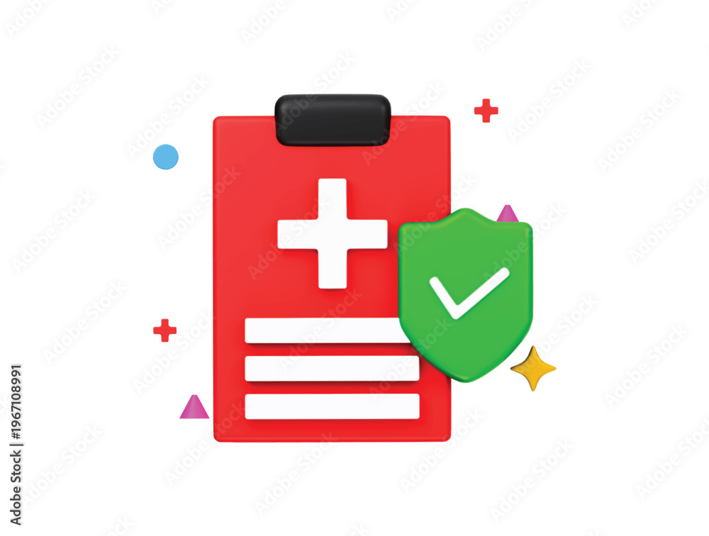 Fototapeta premium Medical report with shield protection icon 3D render illustration isolated