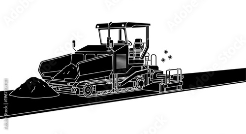 Heavy duty asphalt paving machine laying down new road surface.