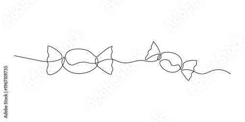 Two wrapped candies printable coloring page, continuous one line drawing vector art