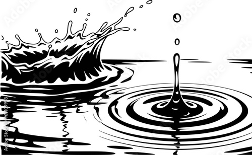 Dynamic Black And White Water Splash And Droplet Ripples White Background liquid