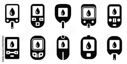 depicting blood glucose meters with varying readings, clean vector collection showing different levels, ideal for medical apps, healthcare dashboards, patient education, and digital health design.
