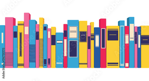 Colorful Bookshelf Collection: Vibrant Collection of Diverse Books Lined Up