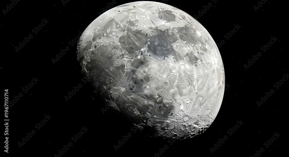 Naklejka premium Highly detailed full moon exhibiting its rugged surface and celestial beauty against the darkness of space.