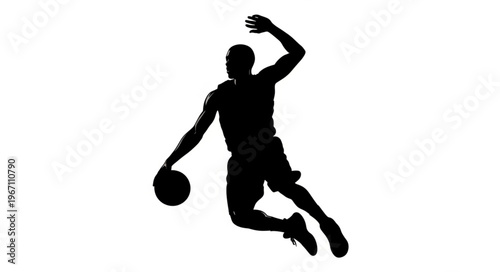 Basketball Player Silhouette Dunking Action Shot.
