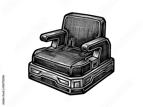 Vintage Booster Seat Engraving Illustration Black and White Line Art