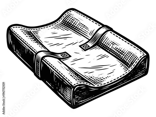 Vintage Changing Table Pad Engraving Illustration Black and White Line Art