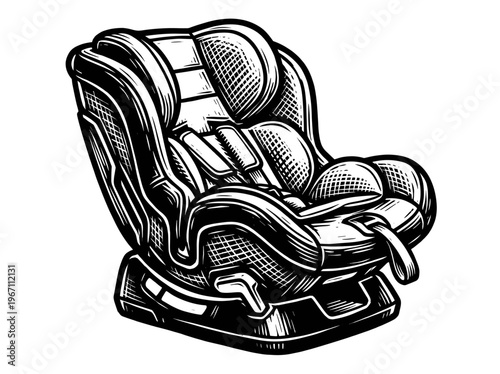 Vintage Convertible Car Seat Engraving Illustration Black and White Line Art