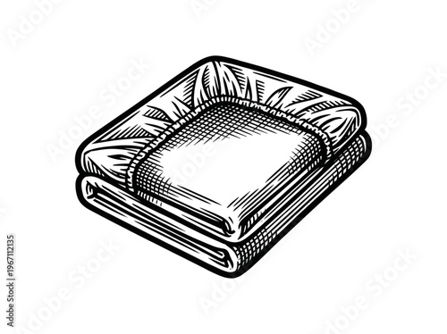 Vintage Crib Sheet Engraving Illustration Black and White Line Art