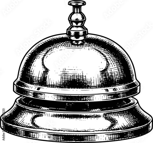 Vintage Hotel Service Bell with Engraved Details White Background reception