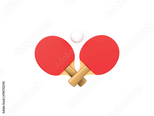 Table tennis paddles and ball icon 3D render illustration isolated