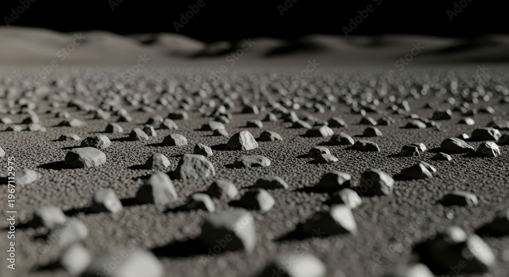 Obraz premium Small Angular Pebbles Scattered Across Undulating Ground Surface in Low Light