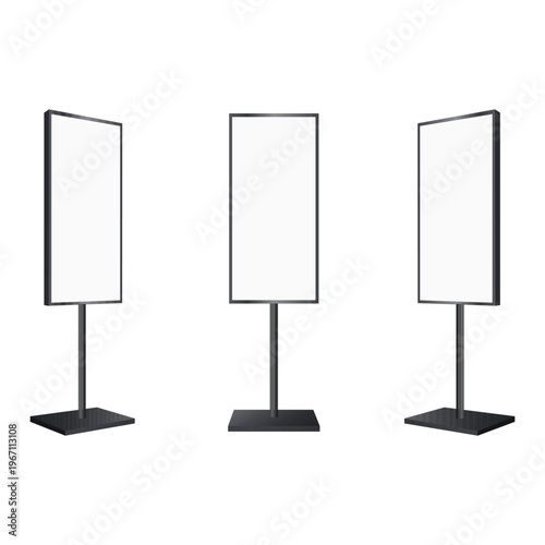 Vertical digital signage stands with blank screens isolated on background. vector illustration