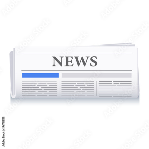 Folded newspaper front page with headline and text layout. vector illustration