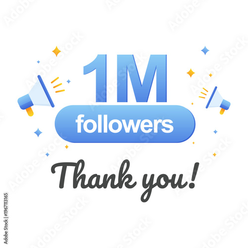 1M followers celebration banner with thank you message and megaphone icons. vector illustration