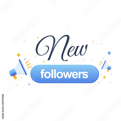 New followers announcement banner with megaphones and social media concept. vector illustration