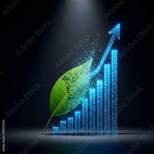 Sustainable ROI for Green Growth Chart showing a Financial Bar Graph with an Ecological Leaf