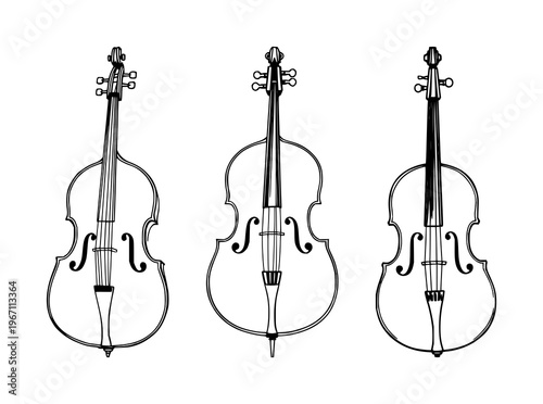 Black line art, ornate cello f-hole, white background set with simple line art design featuring line art, illustrations, graphic resources with vector and design elements