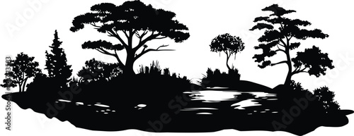 Illustration of Depicting a Serene Landscape Silhouette Vector