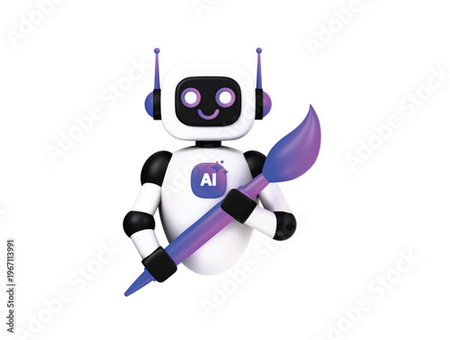 AI creative robot artist icon 3D render illustration isolated
