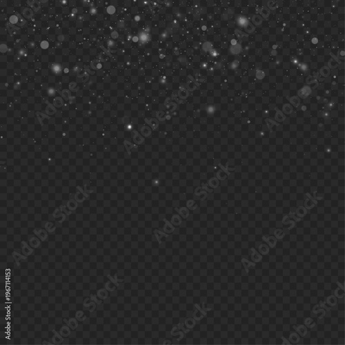 White glowing particles float gently across a blurred dark scene, blending soft bokeh with twinkling highlights for dreamy visuals.