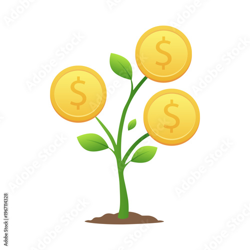 Money tree with coins, investment and profit growth concept. vector illustration