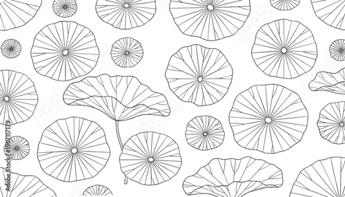 Vector illustration of lotus leaves line art pattern with natural geometry and symmetry