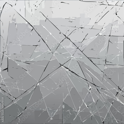 Abstract fractured glass illustration with cracks and light reflections