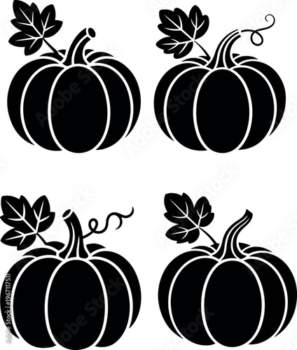 Pumpkin Silhouette Set  Autumn Harvest Icon Collection