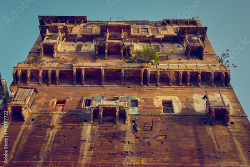 Ancient residential building in Varanasi city, India