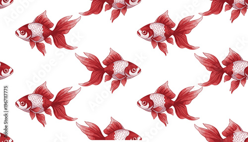 Vector illustration of repeating goldfish pattern with flowing fins and decorative aquatic design