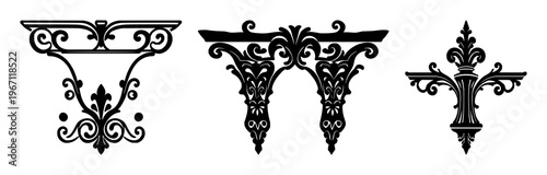 Black line art, ornate corbel silhouette, white background set with simple line art design featuring line art, illustrations, graphic resources with vector and design elements
