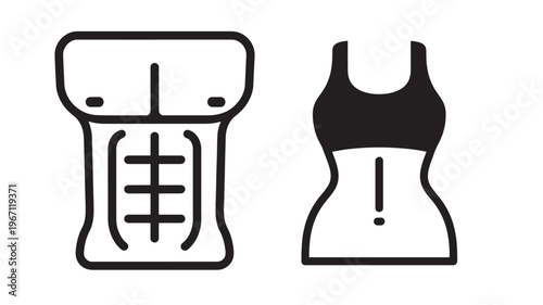 Abdomen icons with strong abdominal muscles and slim waistline, representing fitness and body shape goals.