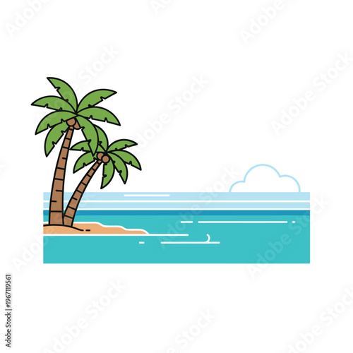 Tropical Island Paradise with Palm Trees and Ocean.