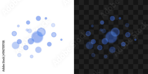 Abstract blue bokeh light particles and glowing blurred dots effect isolated on dark and transparent background