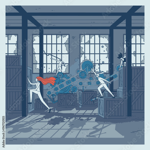 Two people in dynamic motion during a chase scene.