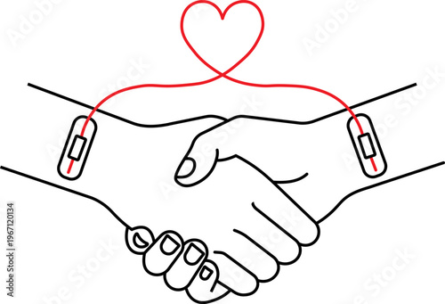 World Blood Donor Day Concept Illustration – Handshake with Heart Line Art Symbolizing Life Saving Support