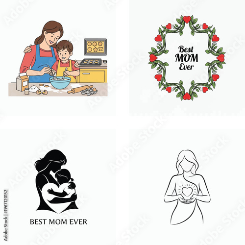 Motherhood and family love symbols and illustrations for mothers day