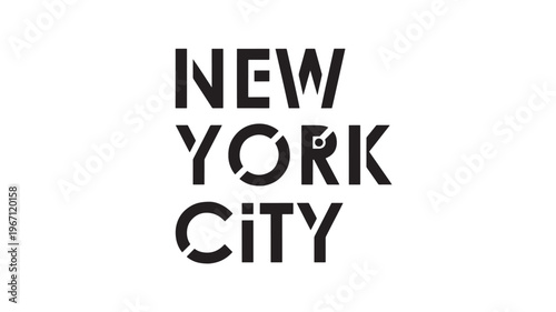 Text New York City with bold modern uppercase lettering and artistic design elements isolated on white.