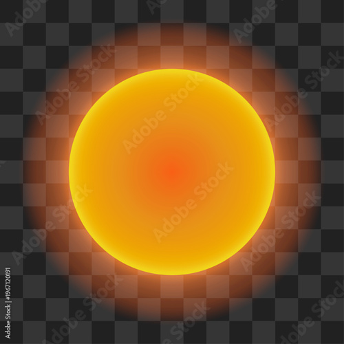 Radiant yellow glowing sun circle with soft neon light effect and warm golden aura on transparent background
