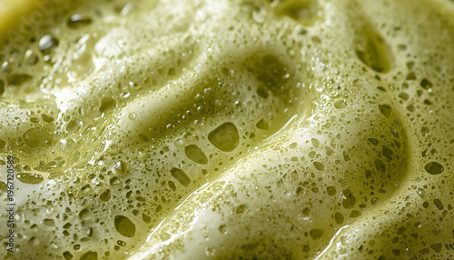 close-up iced matcha latte texture, swirling milk and matcha layers