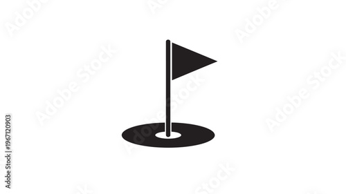 Golf flag icon with pole and hole on white background, representing sport and leisure featuring game, symbol, simple with minimalist and outline