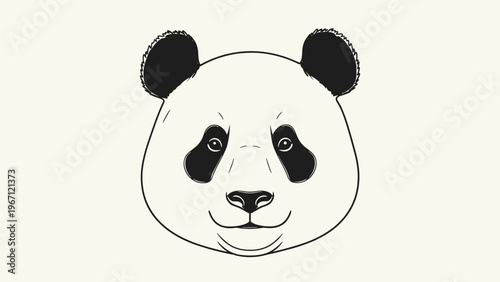 Simple black and white line drawing of a giant panda head featuring its iconic eye patches and round fuzzy ears.