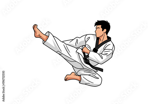 Illustration of a Taekwondo practitioner performing a midair side kick