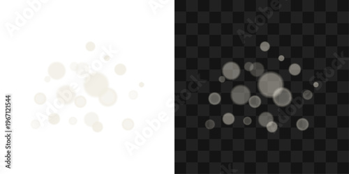 Elegant white bokeh light particles with soft blurred glowing circles isolated on transparent background